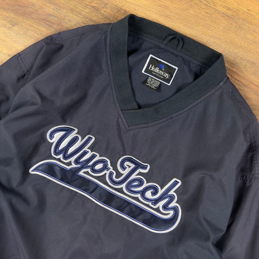 Vintage Holloway WyoTech Windbreaker Pullover Navy V-Neck Jacket Mens Size XXL